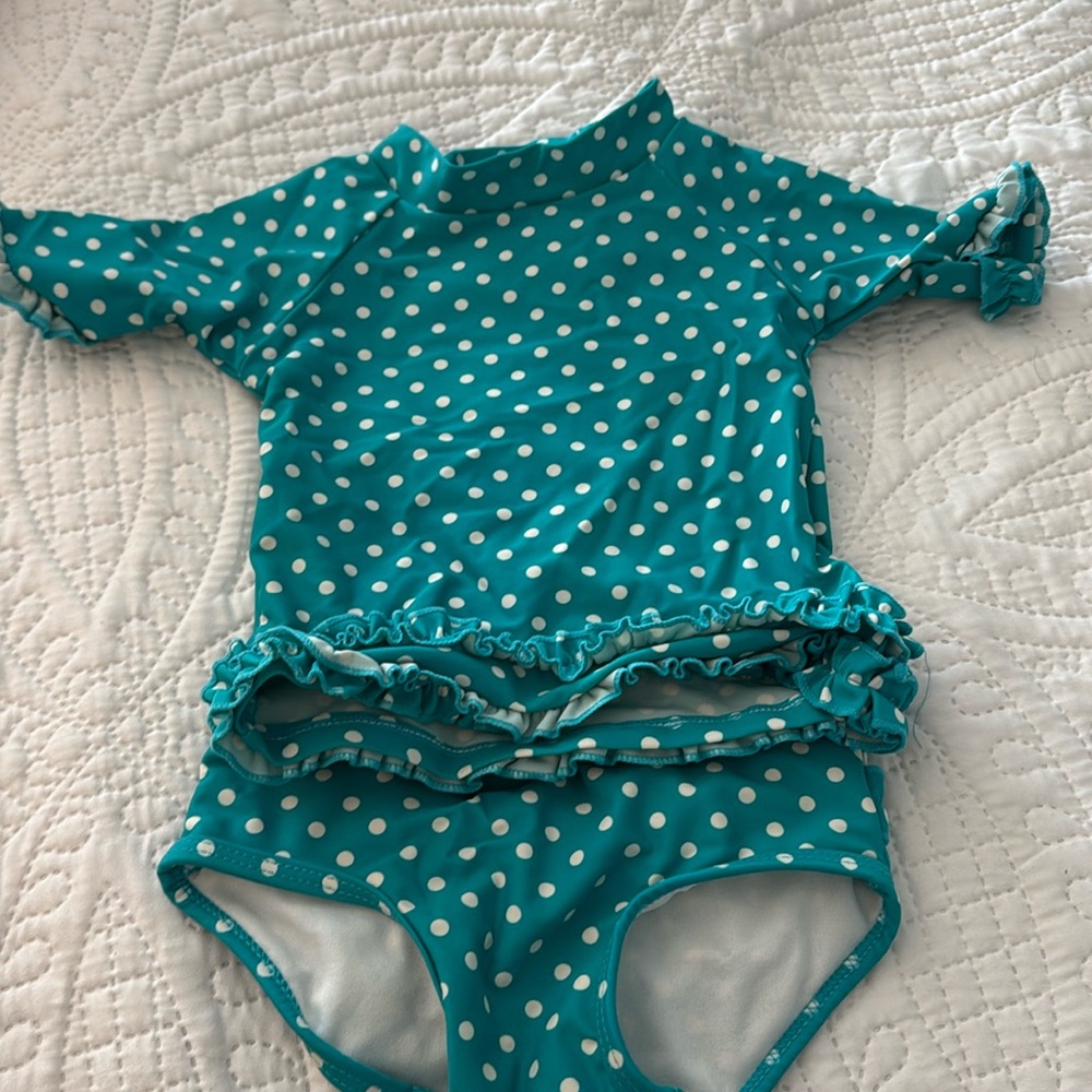 Two piece Ruffle Butts short sleeved swim suit (12-18 mo)